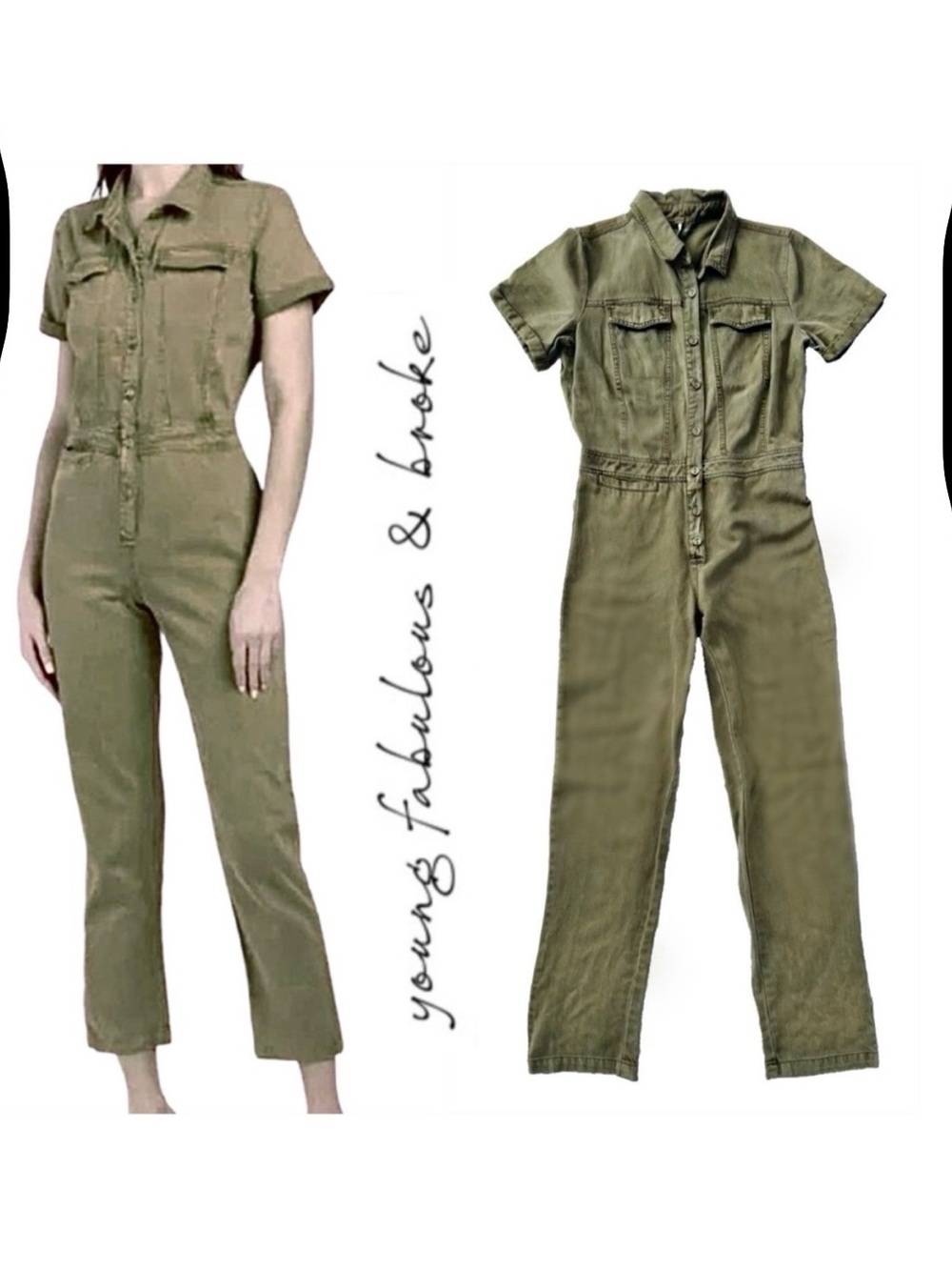 NWT Young Fabulous & Broke Olive Short-Sleeve Utility Jumpsuit Size Medium